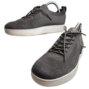 FitFlop Women 7.5 Rally Knit Trainer Sneakers Metallic‎ Gray Shimmer Activewear